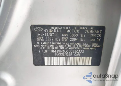 2008 Hyundai Elantra Gls/Se из США, поврежденный, VIN KMHDU46D68U390223